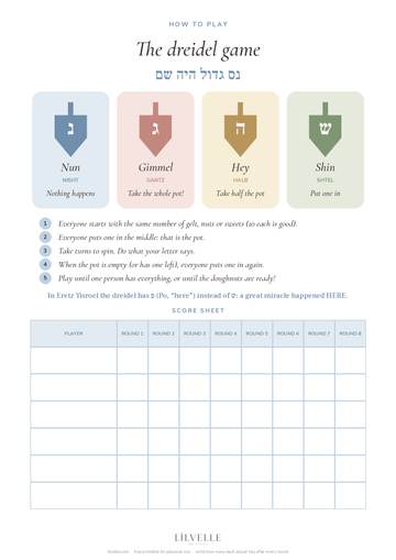 Preview of How to play dreidel + score sheet