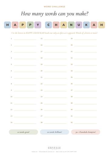 Preview of How many words from HAPPY CHANUKAH?