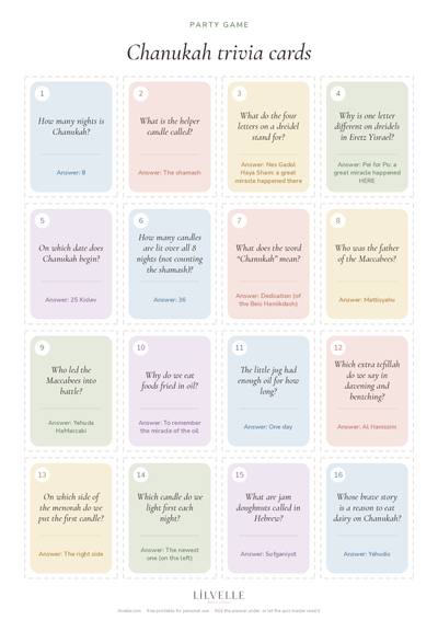 Preview of Chanukah trivia cards